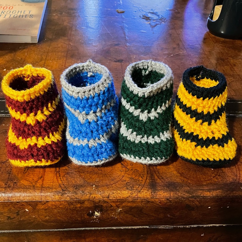 Harry Potter house booties. All hand made.